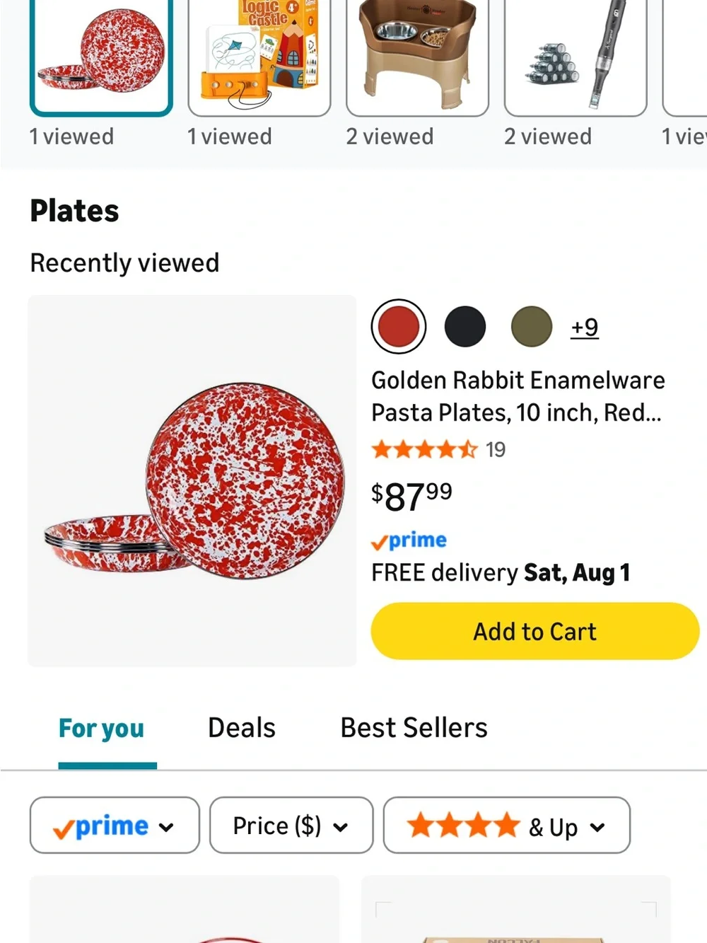 4x Golden Rabbit Red And White Enamelware Dinner Plates 10 1/2” In Dia. New